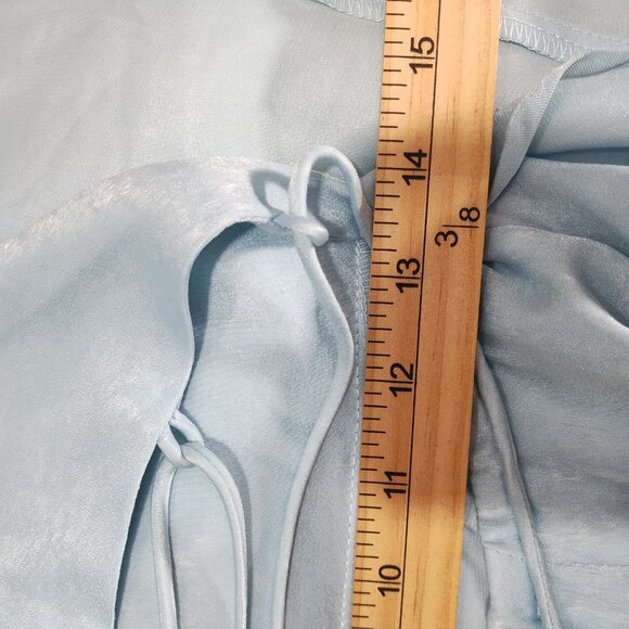 Lucy in the Sky-Blue Satin Maxi Dress with Slit-Open Back-Corset Lace Up-Sz S/M - Picture 6 of 11